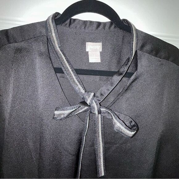 Chico’s Bow Tie Neck Long Sleeve Blouse Top Chicos - Picture 4 of 8